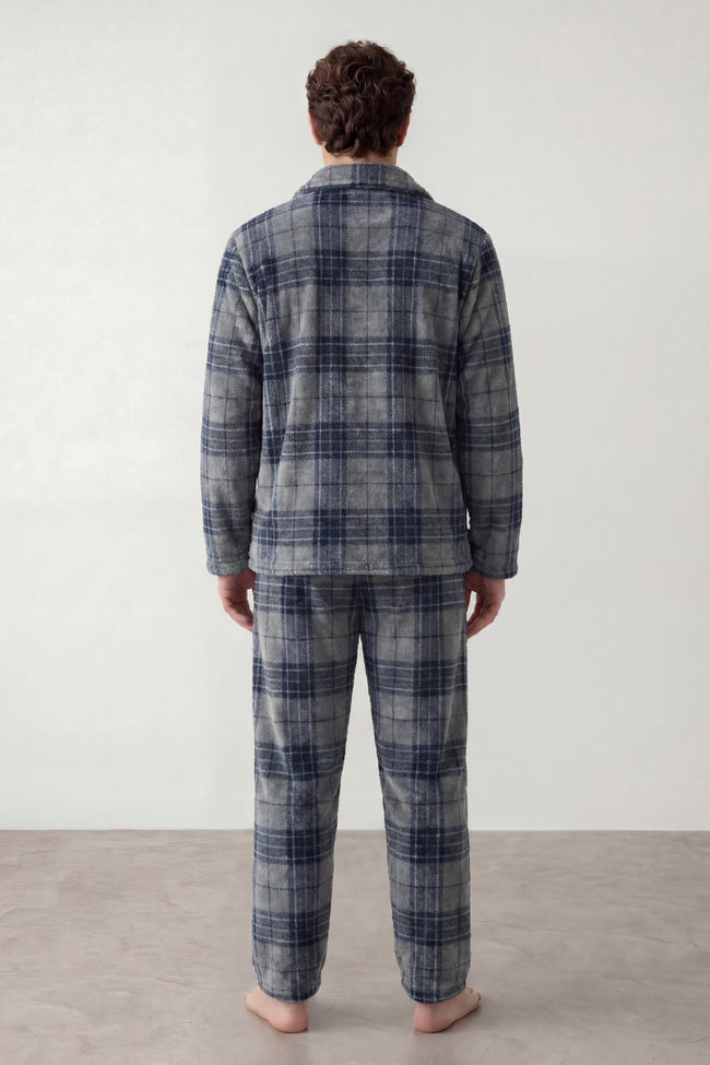 Pyjama polaire écossais homme à carreaux, vue de dos