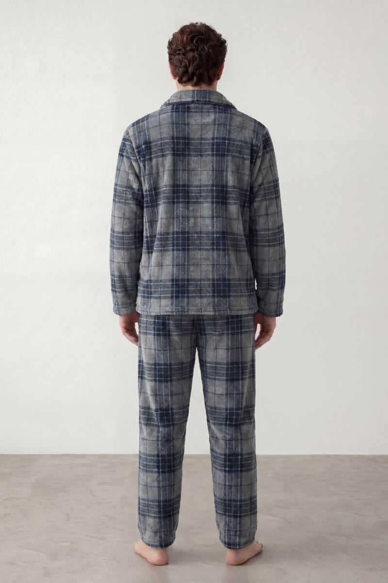 Pyjama polaire écossais homme à carreaux, vue de dos