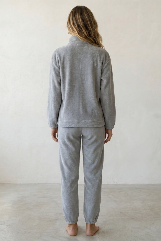 Pyjama polaire gris bleu femme, vue de dos