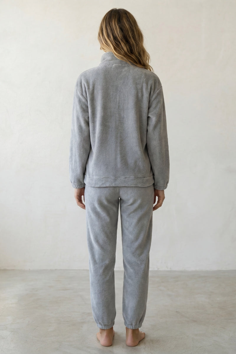 Pyjama polaire gris bleu femme, vue de dos
