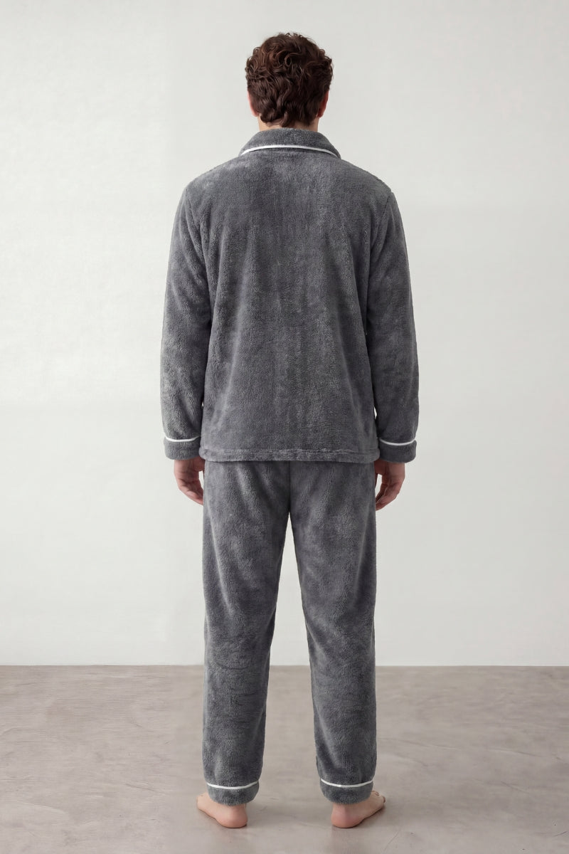 Pyjama polaire gris clair homme, vue de dos