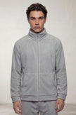 Pyjama polaire gris souris homme, veste zippée à col montant poches kangourou et pantalon assorti, vue de face
