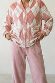 Pyjama polaire jacquard femme, ensemble veste et pantalon, vue de face