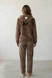 Pyjama polaire lapin femme marron, capuche à museau brodé, vue de dos