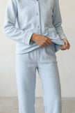 Pyjama polaire matelassé femme bleu, ensemble veste et pantalon, vue de face