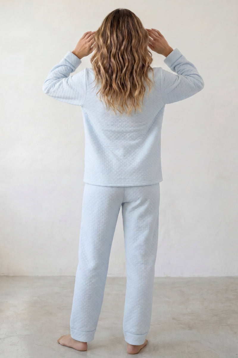 Pyjama polaire matelassé femme bleu, vue de dos