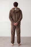 Pyjama polaire ourson homme marron, capuche à museau brodé, vue de dos