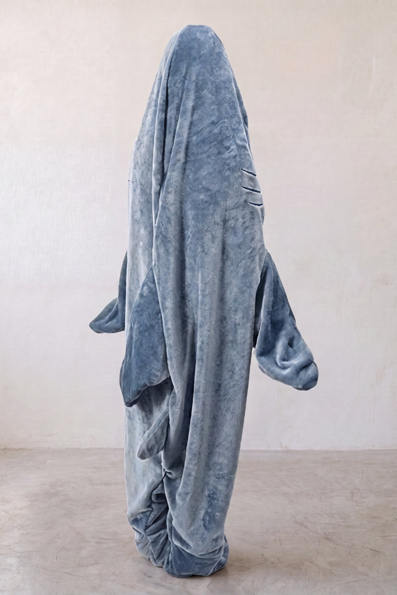 Pyjama requin combinaison une pièce à capuche bleue, chaude et amusante pour l'hiver cocooning
