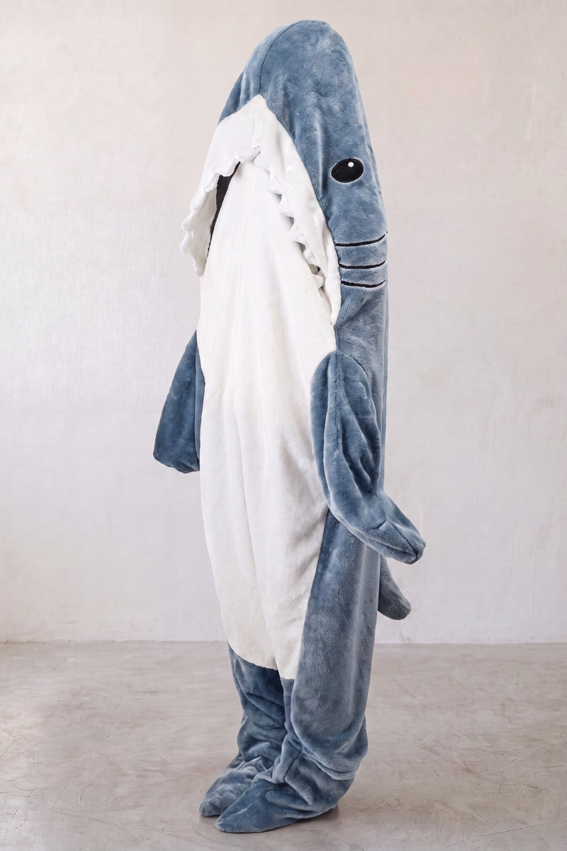 Pyjama requin combinaison une pièce à capuche bleue, chaude et amusante pour l'hiver cocooning
