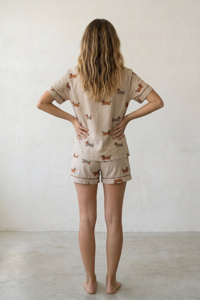 Pyjama short à motif chien femme, vue de dos