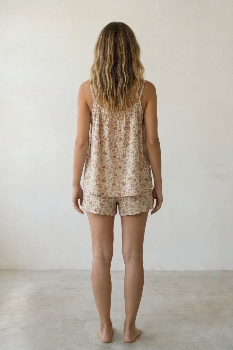 Pyjama short fleuri femme, vue de dos