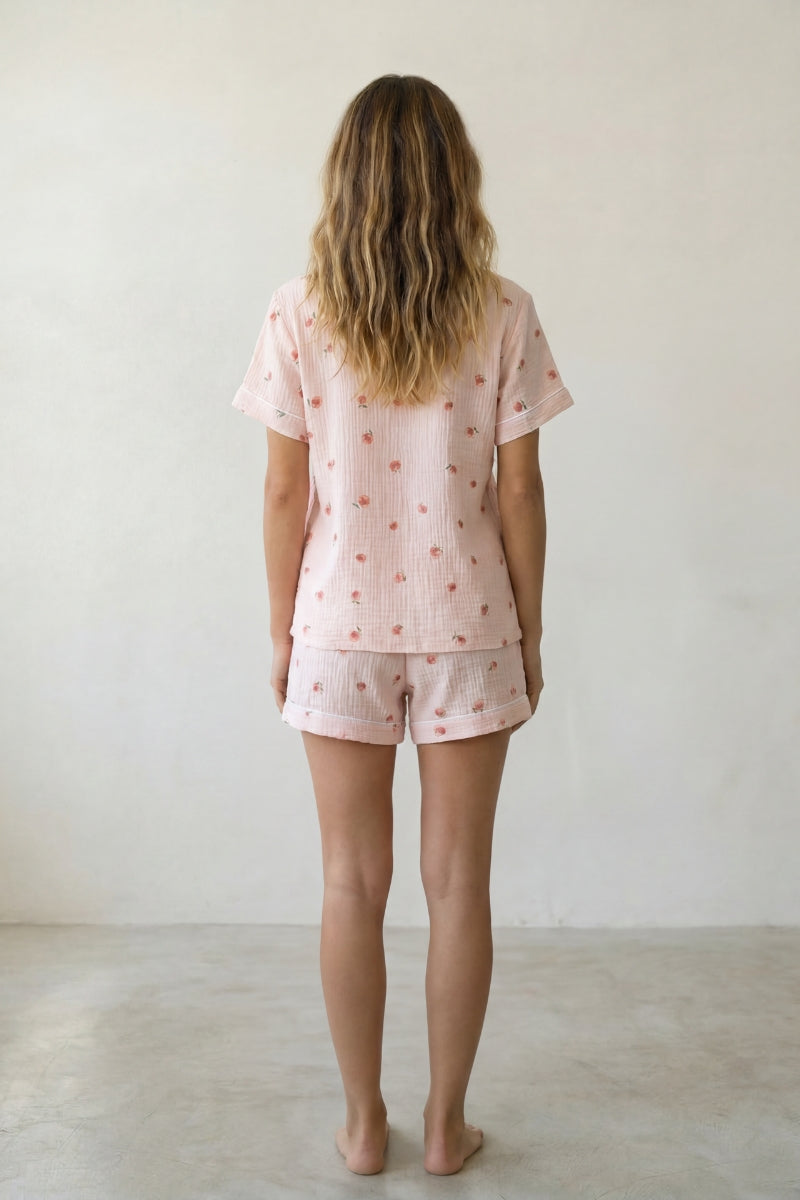 Pyjama short fleuri rose femme, vue de dos détaillée