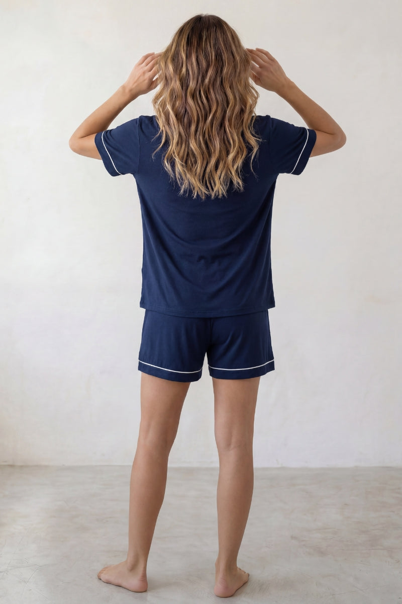 Pyjama short marine femme, vue de dos