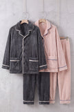 Pyjamas assortis couple, ensemble assorti homme et femme (rose et gris anthracite) doux et chaud pour cocooner à deux en hiver