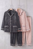 Pyjamas assortis couple, ensemble assorti homme et femme (rose et gris anthracite) doux et chaud pour cocooner à deux en hiver