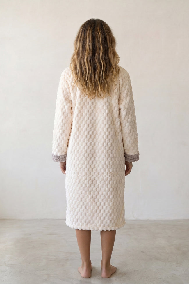 Robe de chambre chaude femme écru, vue détaillée