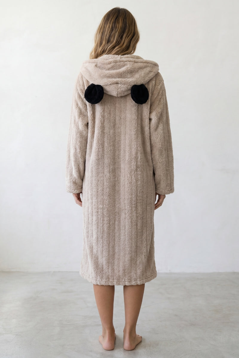 Robe de chambre cocooning femme beige, vue de dos