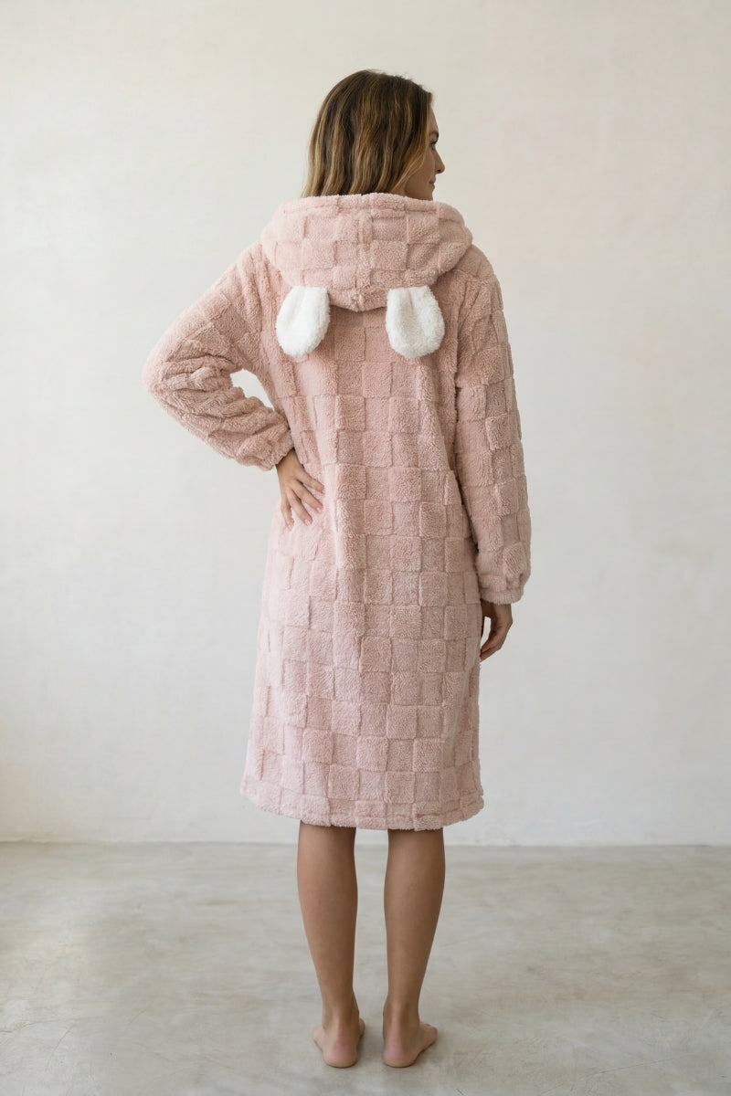 Robe de chambre damier femme, détail de la maille gaufrée
