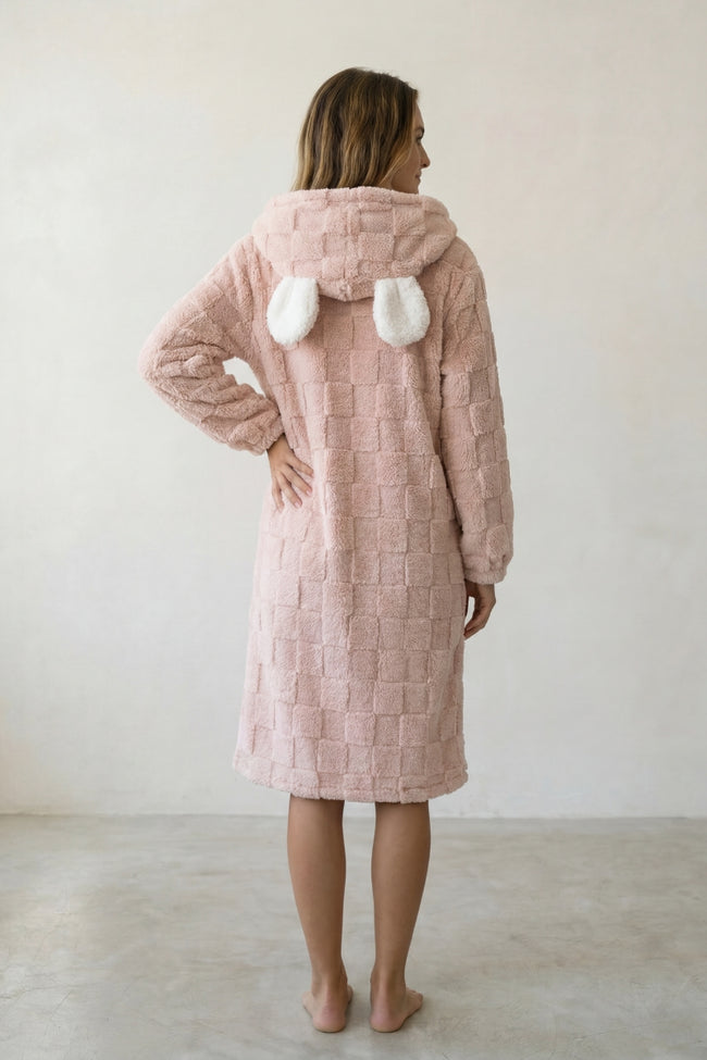 Robe de chambre damier femme, détail de la maille gaufrée