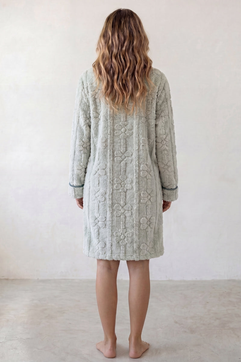 Robe de chambre doudou femme vert sauge, vue détaillée