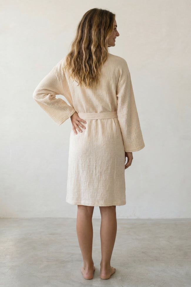 Robe de chambre légère femme écru, vue détaillée