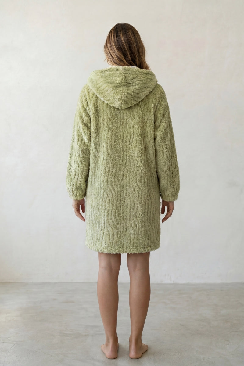 Robe de chambre moelleuse femme vert sauge, vue de dos