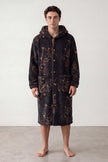Robe de chambre pilou pilou homme à capuche, coupe longue, vue de face