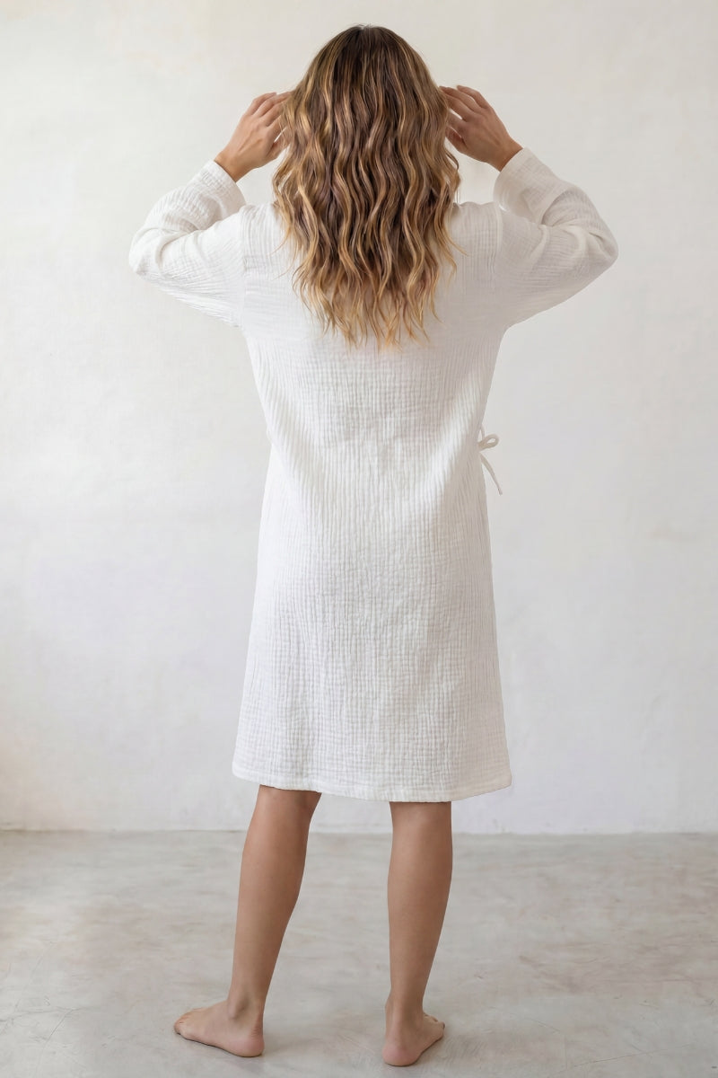 Robe de chambre unie femme terracotta, vue détaillée