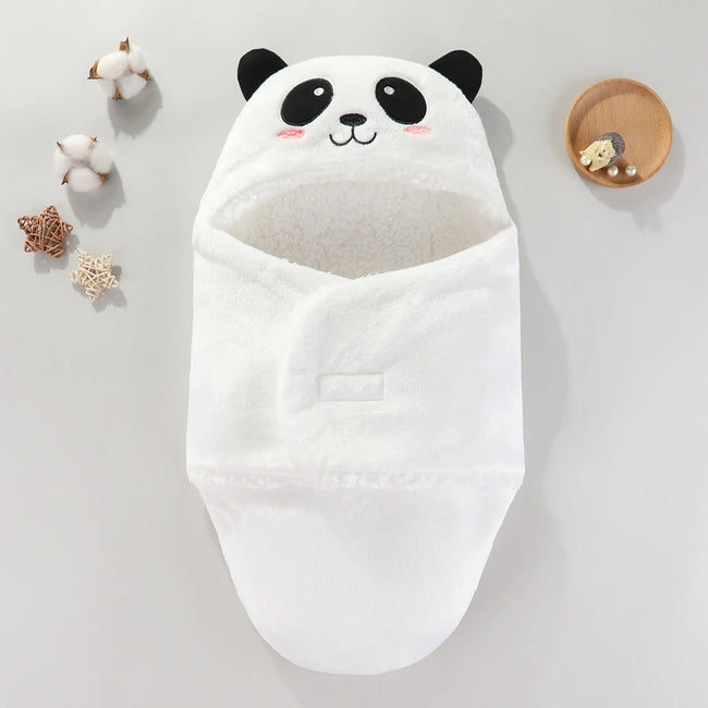 Sac de couchage bébé à capuche panda blanc, cocon d'emmaillotage doux et chaud pour nouveau-né