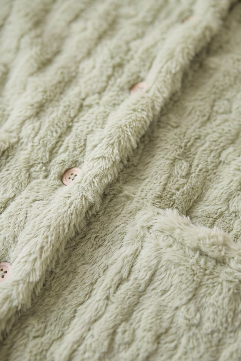 Veste polaire pyjama femme vert en polaire gaufrée vert, veste boutonnée douce et chaude à porter sur le pyjama