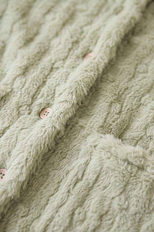 Veste polaire pyjama femme vert en polaire gaufrée vert, veste boutonnée douce et chaude à porter sur le pyjama
